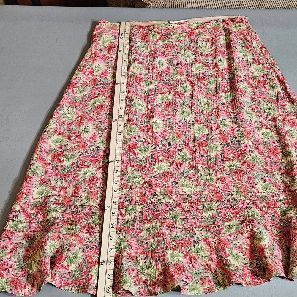 April Cornell Pink Floral Beaded Ruffle Hem Rayon Midi Skirt Large - Picture 8 of 9
